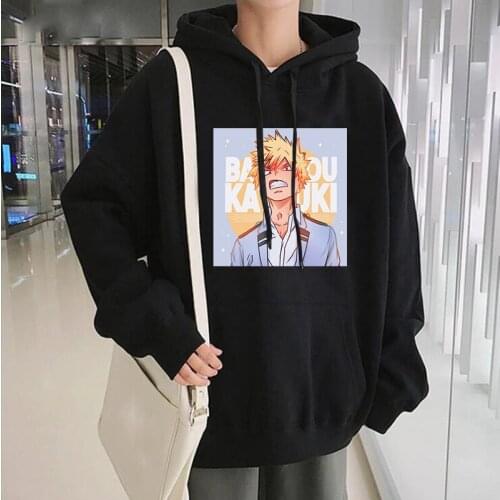 Japan Anime My Hero Academia Bakugou Katsuki Poster Print Hoodie Sweatshirt Harajuku Cartoon Oversize Streetwear Winter Pullover