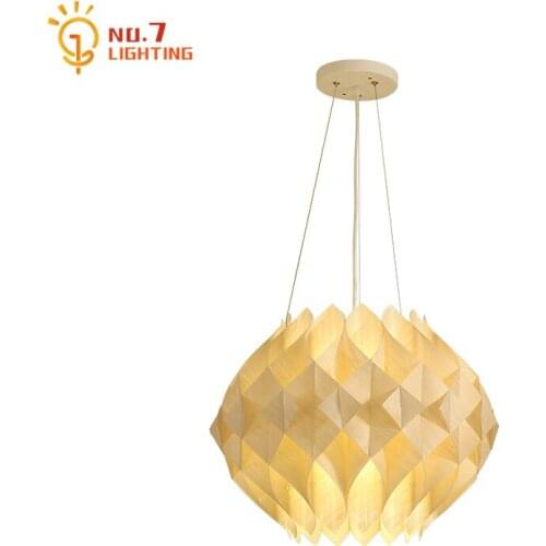 Japanese Art Wooden Leather Pendant Lights Modern Minimalist Suspension Luminaire for Living Room Hotel Bar Tea House Study Cafe