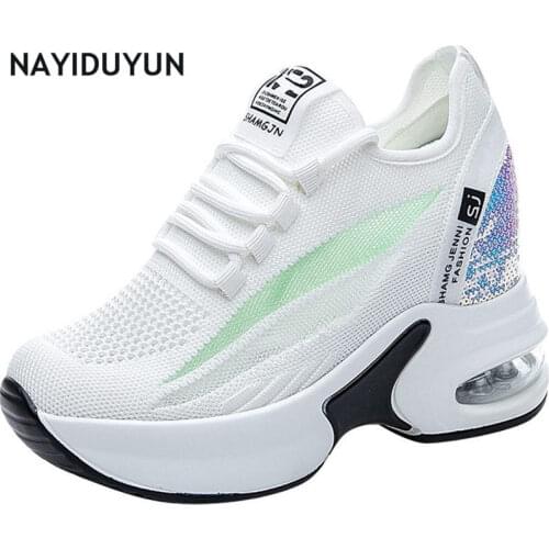 EUR 34-EUR 43 Casual Shoes Womens Breathable Cotton Blend Knitting Fashion Sneakers Platform Wedge High Heel Ankle Boots