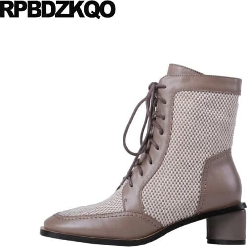 Fur Chunky Women Shoes Brand Round Toe Fashion 2021 Block Winter Short Front Lace Up Casual Ankle Boots Autumn Comfortable Fall