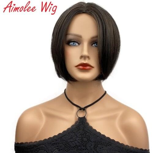 Aimolee Womens Synthetic Wigs Medium Bob Hairstyle Off-Black/ Medium Auburn Mixed Natural Wigs