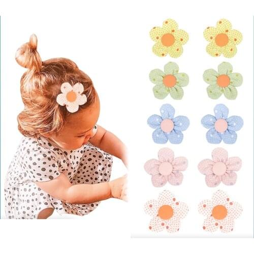 1 PCS Toddler Fashion Dots Cotton and Hemp Flowers Hair Clips Cute Baby Girls Bangs Hairpins DIY Children Headwear Birthday Gift
