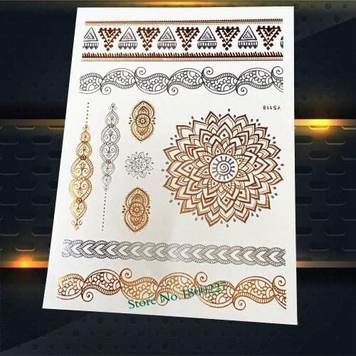 1PC High Quality Golden Tattoo For Women PYS-118, Sex Crystal Tattoo, India Sunflower Henna Bracelet Metallic Tatoo Arm