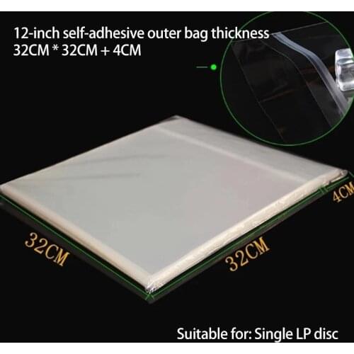 100Pcs LP Vinyl Record Bag 12 Inch Outer Bag Protective Sleeve Black Plastic Envelope Bag Vinyl Record Jacket Tube