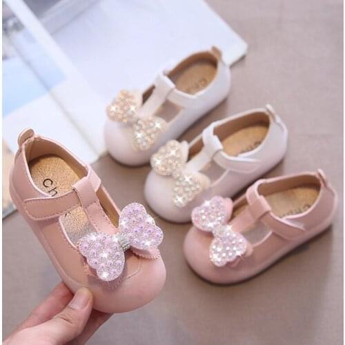 2021 Girls Wedding Shoes Bridal Crystal Toddlers Bow Princess Shoes White Baby Child Kids Anti-Slippery Party Shoes