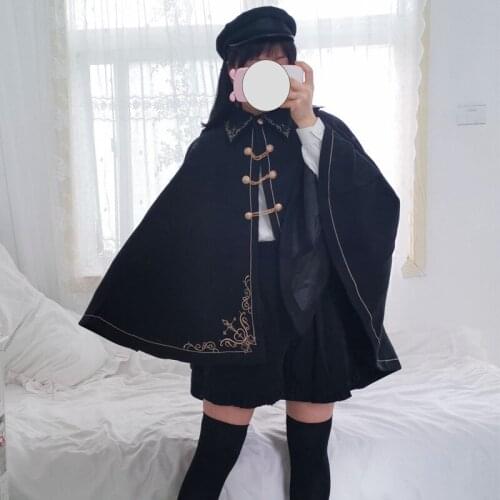 2021 Spot Japanese Soft and Hard Girl Cool Character Lapel Dark Night Earl Handsome Embroidered Dovetail Woolen Cloak Coat Jacke