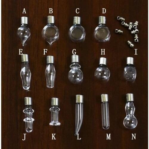 3pcs 14 shape screw cap glass vial pendant Miniature Wishing Bottle clear oil charm necklace pendant name on rice art bottle jar