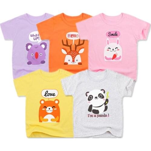 5 Packs Baby Girls T-Shirts Summer Short Sleeve Baby Clothing Cotton Tee Tops Cartoon Animal Embroidery Boy Clothes Kids T-Shirt