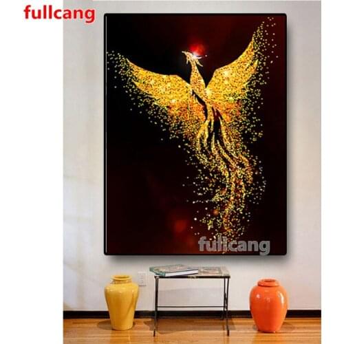 5D Diamond Painting Full Drill Round Golden bird phoenix animal Diamond Embroidery Handcraft Kit Diamond mosaic decor art JX2185