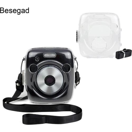 Besegad Clear Plastic Protective Camera Case Cover with Adjustable Shoulder Strap for Fujifilm Fuji Instax SQ10 SQ 10 Accessory