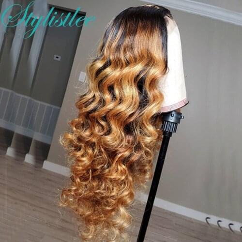 Colored Ombre Human Hair Wigs Loose Deep Wave Wig Pre Plucked and Bleached Knots Lace Wig 13*4 Lace Frontal Wigs Body Wave Wig