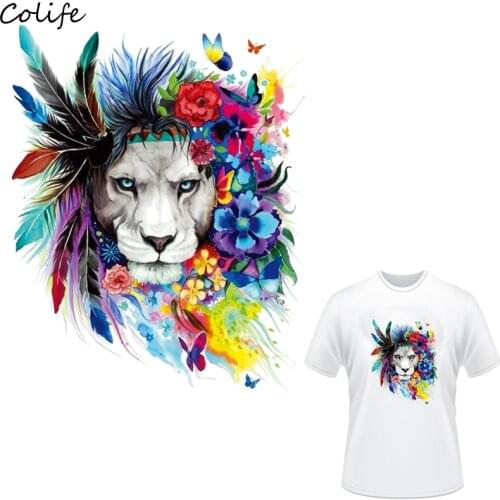 Colored Lion Patches Ethnic Pattern Print On T-Shirt Washable Clothes Decoration Iron Appliques For Clothing 20x25cm