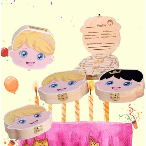 Wooden Baby Tooth Box English /Spanish /Portuguese Milk Teeth Umbilical Organizer Storage Boys Girls Souvenir Case Baby Gifts