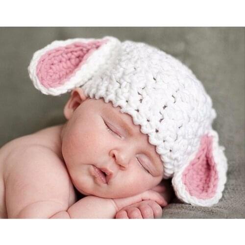 Children accessories Baby White and Pink Easter Bunny Rabbit Hat Newborn Crochet/Knitted Animal Beanie Cap Baby Hat Photo Props