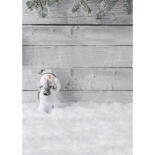 Christmas Pine Snowman Wooden Wall Photographic Backgrounds Vinyl Studio Photobooth Backdrop for Children Baby Pet Photoshoot