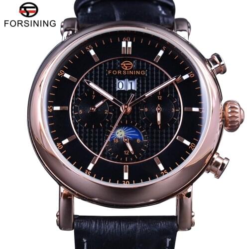 Forsining 2017 Rose Golden Design Moon Phase Calendar Display Mens Watches Top Brand Luxury Automatic Fashion Mechanical Watch