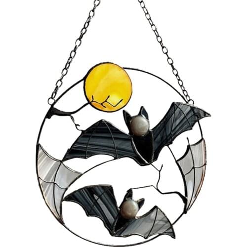 Gothic Suncatcher Bat Moon Halloween Horror Picture Home House Decor Panel Ornament Window Wall Hanging Decoration