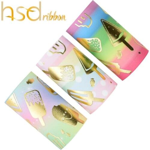 HSDRibbon 75MM 3 inch Designer custom Ice-cream gold Foil Printed on Grosgrain Ribbon