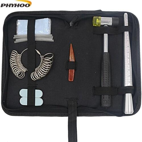 Ring Sizer Finger Gauge Tool Ring Mandrel Measuring Stick+Rubber Hammer Mallet Jewelry Polishing Cloth Stick For Jewelry tools