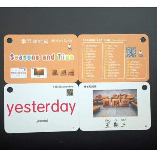 32 Pcs/Set Festival Season and Time Chinese & English Word Pocket Flash Card Children Early Educational Toys