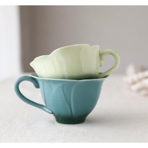 Ceramic 3D Green Lotus Leaf Elegant Tea Cup/Blue Lotus Tea Set