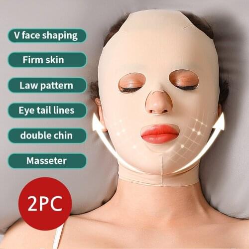 2PC Full Face Lift Sleeping Mask Cheek Chin Slimming Belt Strap Face Mask Slimming Bandage Thin Facial Massage Shaper Hot Sale
