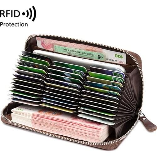36 Card Slots RFID Protection Card Holder Wallets Genuine Leather Clutch bag Women Men Credit Card Purse 2020