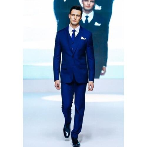 Best Selling High Quality Groom Tuxedos Best Man Suit Wedding Groomsman Men Tuxedos Wedding Size Clothing Italy Royal Blue
