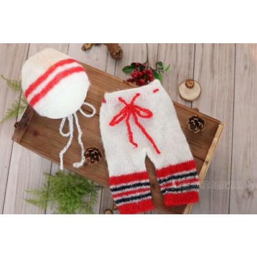 Lovely Santa Bonnet and Knitted Romper sets Newborn Hooded romper Photography Props Crochet Knitted Mohair Knit baby overall