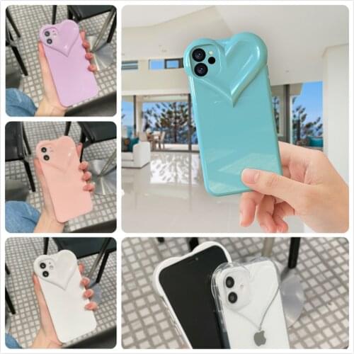 Cute Three-dimensional Love Heart Phone Case For iPhone 12 11 Pro Max XR X XS Max 8 7 Plus Soft Shockproof Camera Protect Cover
