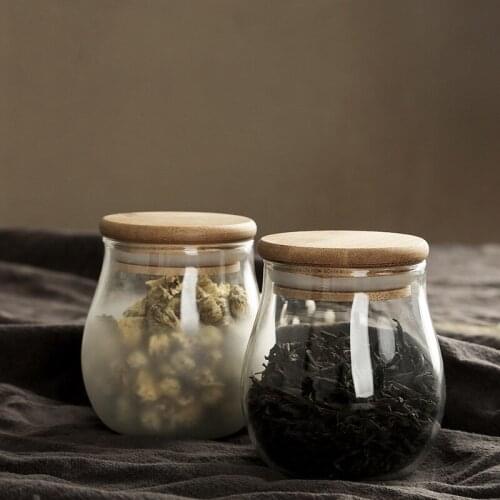 Mini Kitchen Tea Box Transparent Glass With Bamboo Lid Jar Portable Multifunctional Sealed Canister Food Storage Bottle