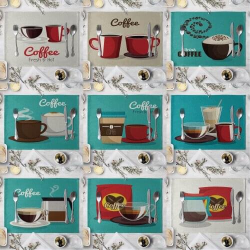 Fashion Coffee Print Rectangle Cotton Linen Western Style Table Pad Cut Mats Placemat for Dinner Kitchen Table 40x30cm