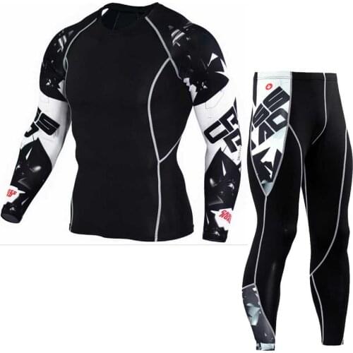 Men Pro GYM Fitness Compression Sets Quick Dry Legging + Top Workout Train Exercise Sport Yoga Pant+Shirt Run Yoga Clothing A102