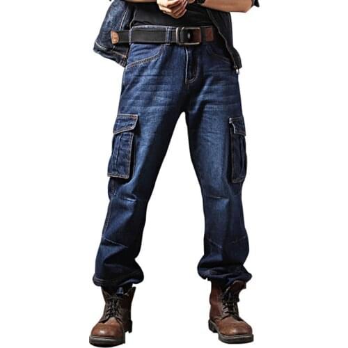 Mens casual jeans multi-pocket denim trousers mens jeans clothing plus size 30-40