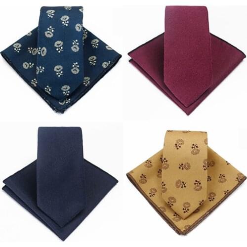 Ricnais New Product Mens 6cm Slim Flowers Tie Set Tie and Pocket Square Set Business Classic Wedding Gift Casual Narrow Tie