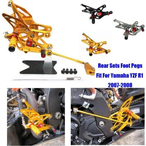 Fit For Yamaha YZF-R1 2007 2008 CNC Adjustable Footrest Foot Pegs Pedal Mount Bracket Sets Footpeg Rider Rear Rearset