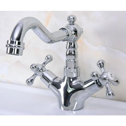 Deck Mounted Polished Chrome Brass Swivel Spout Double Cross Handles Kitchen/Bar Bathroom Sink Faucet Hot&Cold Mixer Tap anf918