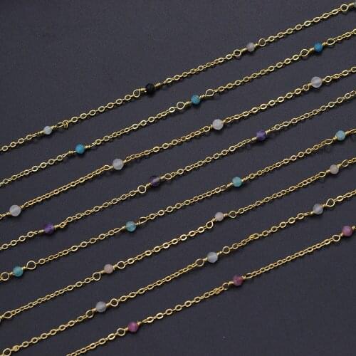 30 Meters/lot Gold Plated 3mm Natural Stone Beads diy jewelry Making Chains Wholesale Hand Made Bracelet Making Chain