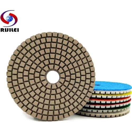 RIJILEI 10PCS 4Inch Diamond Polishing Pad WHITE Flexible Grinding Disc For Granite Marble Stone Concrete Sanding Disc ZJ11