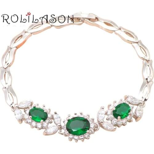 ROLILASON fancy vintage Green zircon Silver bracelets graceful Health Fashion jewelry TB463