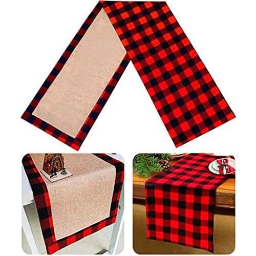 Christmas Table Runner 2021 Burlap Red Black Buffalo Plaid Dinning Placemats Cotton Pillow Case Christmas Decoration for Home