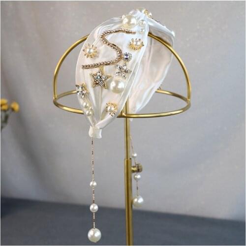 Silk satin headband arab style Bridal Headwear Headband Wedding Hair Accessories Photography Vintage Pearl Headband