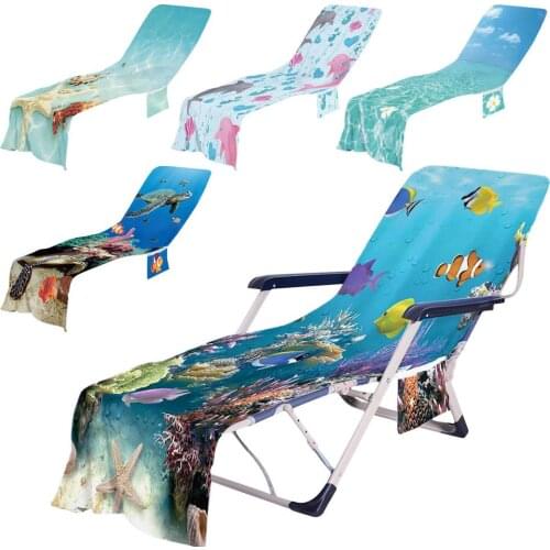 Printed Microfiber Sun Lounge Chair Beach Cover Towel Holiday Garden Swimming Pool Bath Towel For Lazy Chair With Pockets