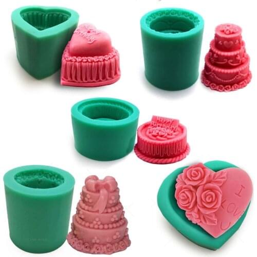 Heart Rose Flower Wedding Decoration Silicone Mold 3D Birthday Cake Decorating Tools Resin candle Chocolate Handmade Soap Mould