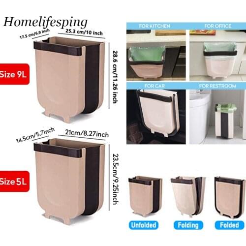 9L Folding Waste Bins Kitchen Garbage Bin Foldable Car Trash Can Wall Mounted Trashcan for Bathroom Toilet Waste Storage Bucket