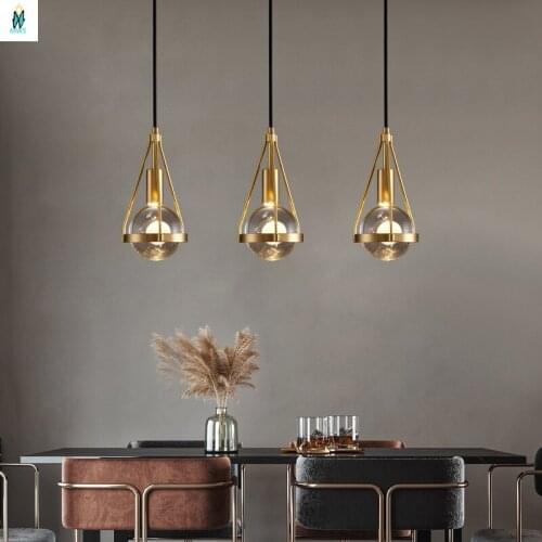 Modern Luxury Copper Crystal Pendant Lights for Bedroom Bedside Kitchen Restaurant Led Lighting Dining Room Suspension Luminaire