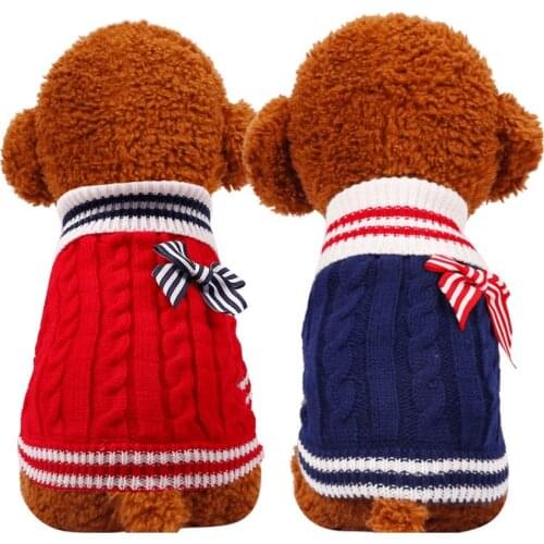Warm Pet Dog Sweaters Winter Pet Clothes for Small Dogs Chihuahua Pug Knitted Pet Cat Puppy Pullover with Bowtie Pet Clothing