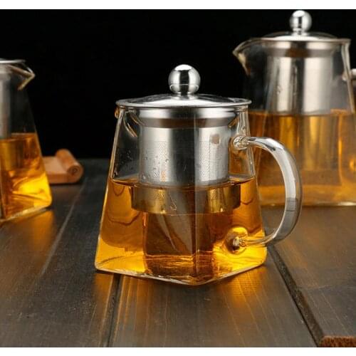 Heat Resistant Glass Teapot With Stainless Steel Infuser Heated Container Tea Pot Good Clear Kettle Square Filter Baskets