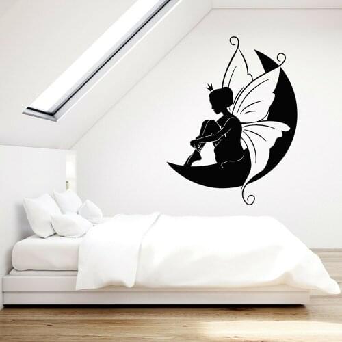 Vinyl Wall Decal Fairy Girl Magic Good Night Crescent Moon Stickers Room Wall Decoration Nursery Girls Bedroom Murals P554
