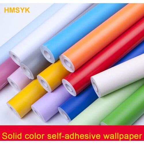Solid Color PVC Waterproof Self adhesive Wallpaper 1m for Living Room Kids Bedroom Decor Vinyl Contact Paper for Kitchen Cabinet